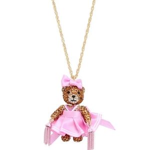 Betsey Johnson Rhinestone Cheerleader Bear Long Pendant Necklace NWT